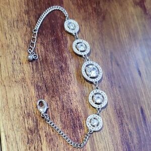 Vintage Silver-Plated Bracelet with Crystal Accents